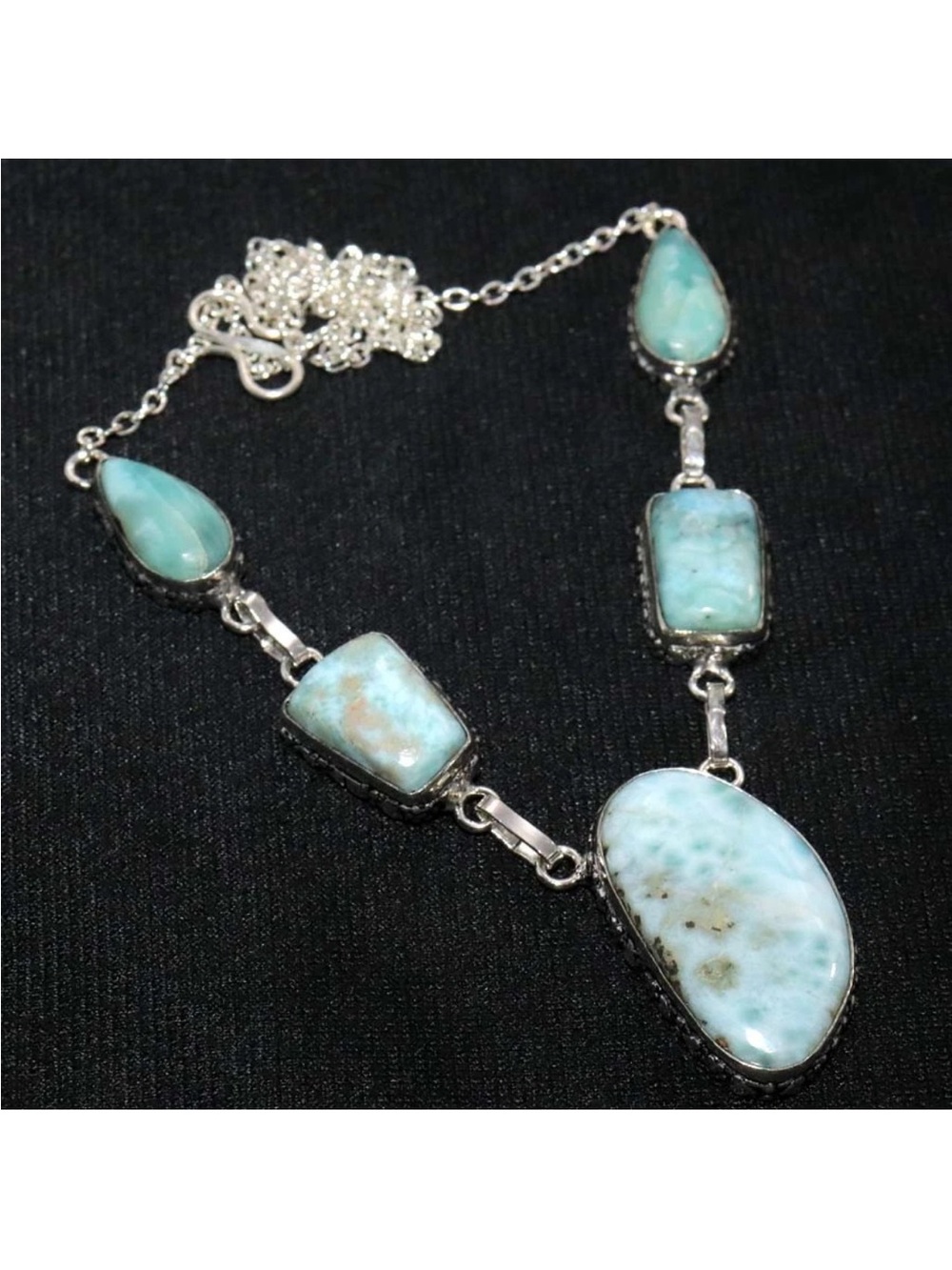 New! 925 Stamped Sterling Silver Larimar Teardrop & Oval Pendant Y Necklace